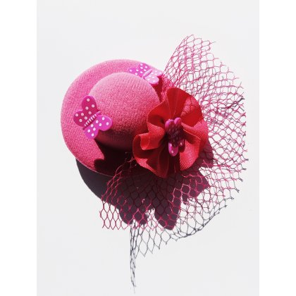 Minihut Fascinator Schleier Schmetterling Pink Burlesque Rockabilly Pin Up 20180419_094838