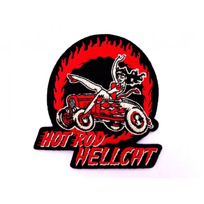 Patch Hot Rod Hellcat Oldcar Flames Redhot Flicken Aufnäher Aufbügeln Bügelbild cat