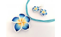 Kette Ohrhänger Set Blau Blume Blüte Frangipani Hawaii IMG_20210317_114755