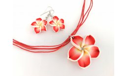 Kette Ohrhänger Set Rot Blume Blüte Frangipani Hawaii IMG_20210317_114917