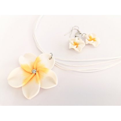 Kette Ohrhänger Set Weiss Blume Blüte Frangipani Hawaii IMG_20210317_115315