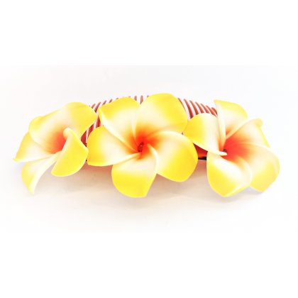 Blumenkamm Frangipani Gelb Orange Blüten Haarkamm Steckkamm Hawaii IMG_20210325_232753