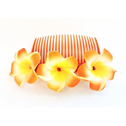 Blumenkamm Frangipani Orange Gelb Blüten Haarkamm Steckkamm Hawaii IMG_20210325_232520