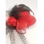 Fascinator Rot Schwarz Netz Rose Federn Rockabilly Pinup Burlesque Ball Tracht Dirndl Haare Fa rot2